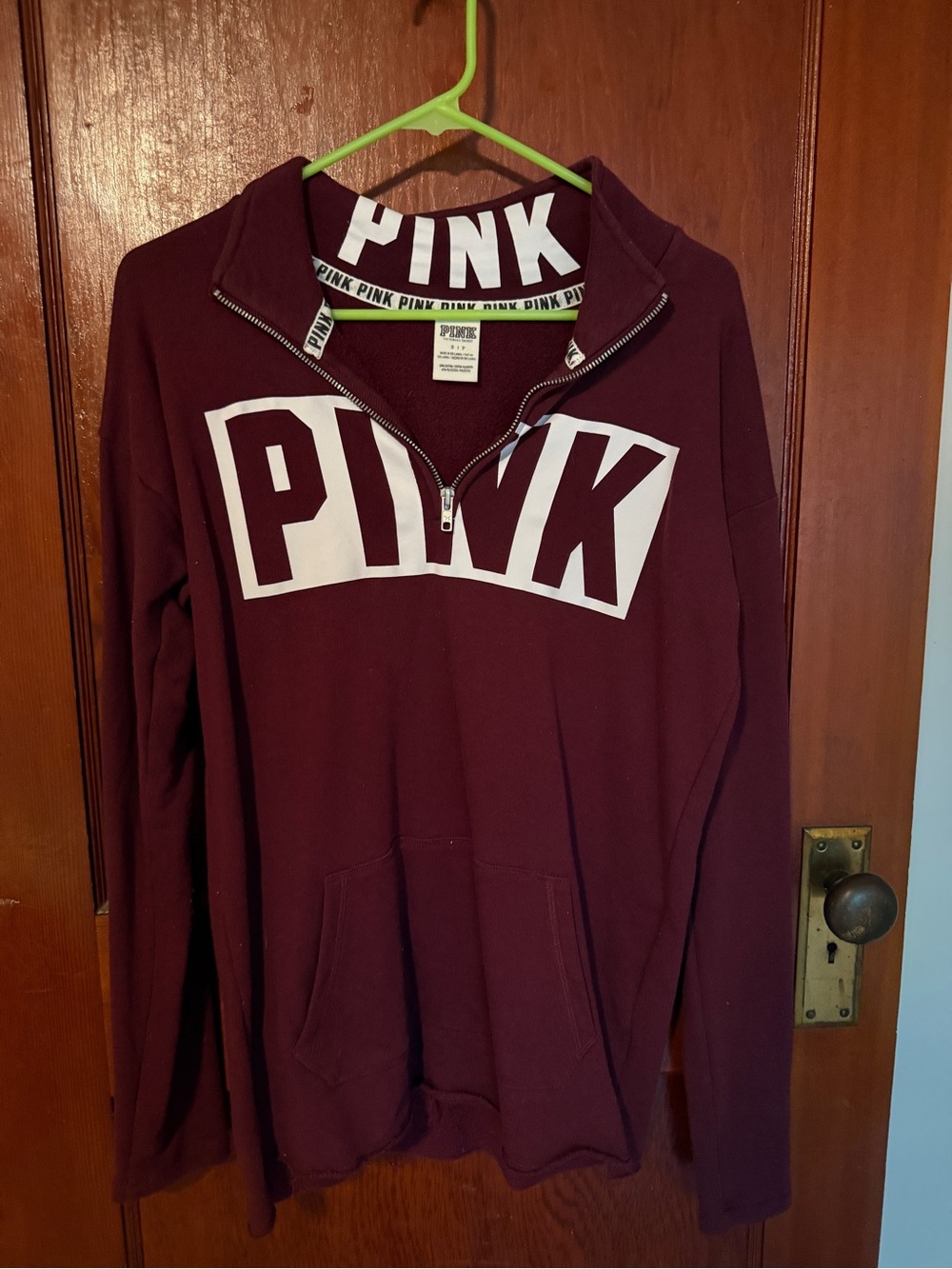 PINK Victoria's Secret Maroon Half-Zip Logo Pullover